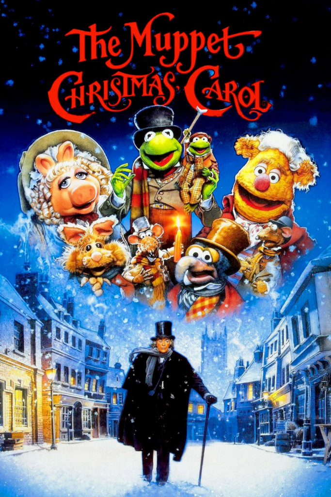 Cartell de la pel·lícula de 1992 The Mippet Christmas Carol / El conte de Nadal dels Muppets, amb els muppets caracteritzats com al conte i Michael Caine fent de Ebenezer Scrooge
